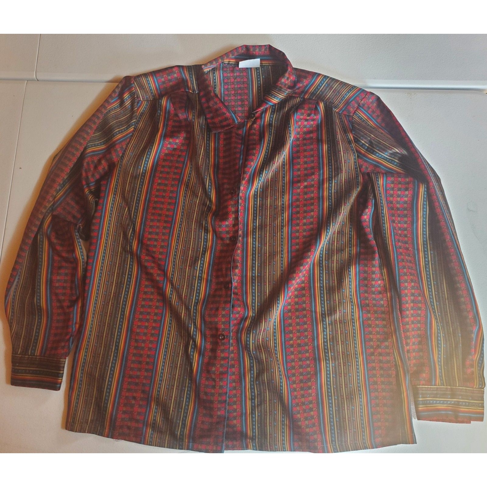 Vtg Solos By Koret Blouse Geometric Made In Usa Colorful Womens Lg Missing Tag